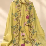 Mustard Yellow Mul Chanderi Suit Set with Floral Embroidery