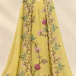 Mustard Yellow Mul Chanderi Suit Set with Floral Embroidery