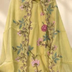 Mustard Yellow Mul Chanderi Suit Set with Floral Embroidery